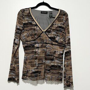 Axcess Womens Y2K Babydoll Top L Fairy Grunge Lettuce Hem Mesh 90s Indie Artsy